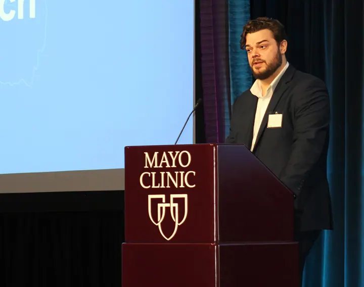 Spencer Tye speaking at the Mayo Clinic, 2025
